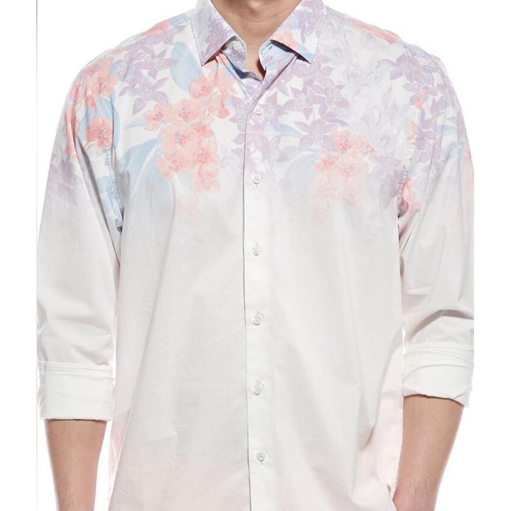 Tommy Bahama Sarasota Stretch Mens XL Floral Fade Button Down Shirt White Pink
